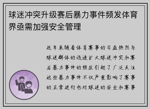 球迷冲突升级赛后暴力事件频发体育界亟需加强安全管理